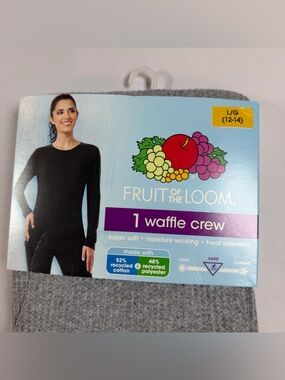 Fruit of the Loom Women's Gray Waffle Crew Thermal Long Sleeve Size LG (12-14)